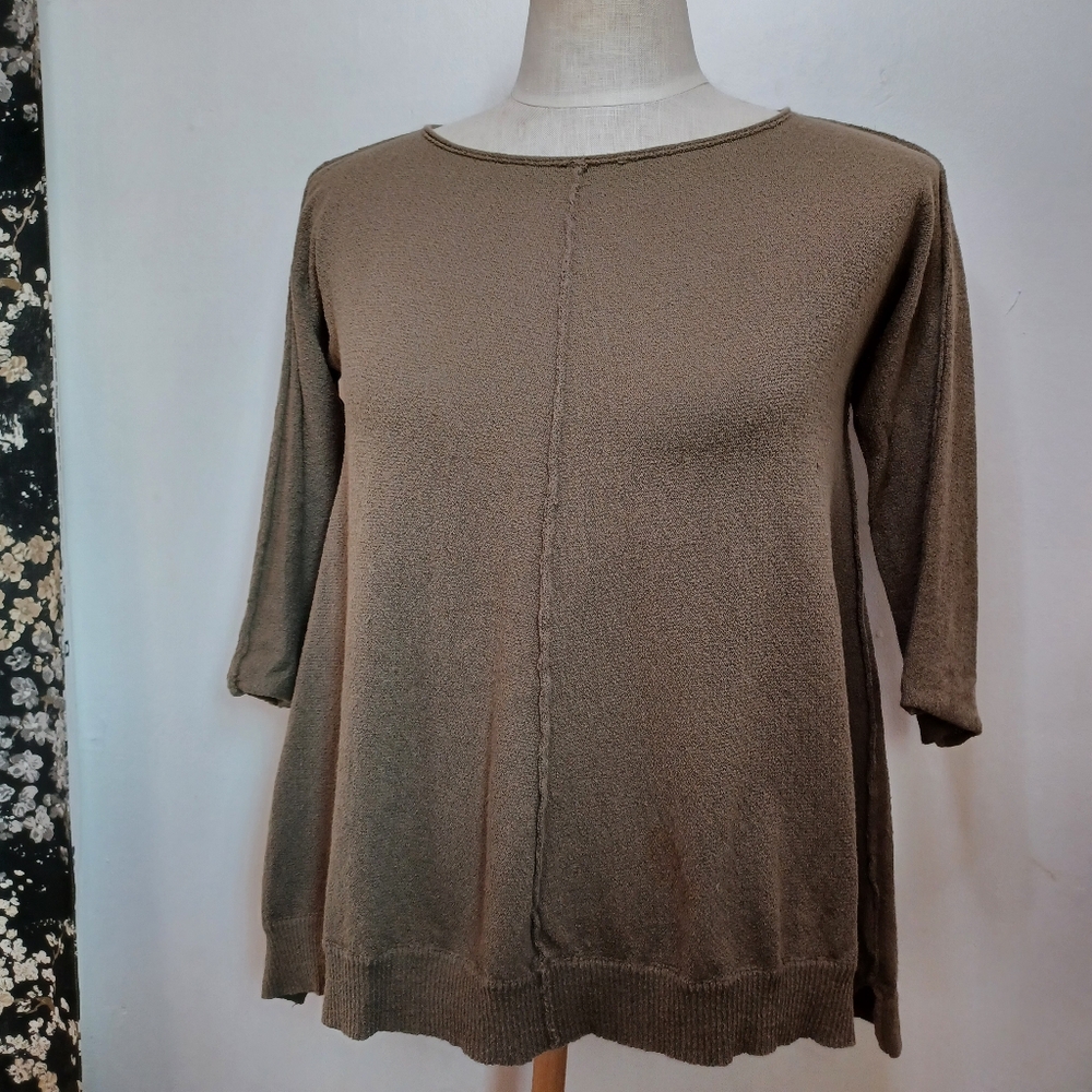 Anthropologie Sparrow Olive Green Woven A-Line Knit Top Women's Size S (6-8)